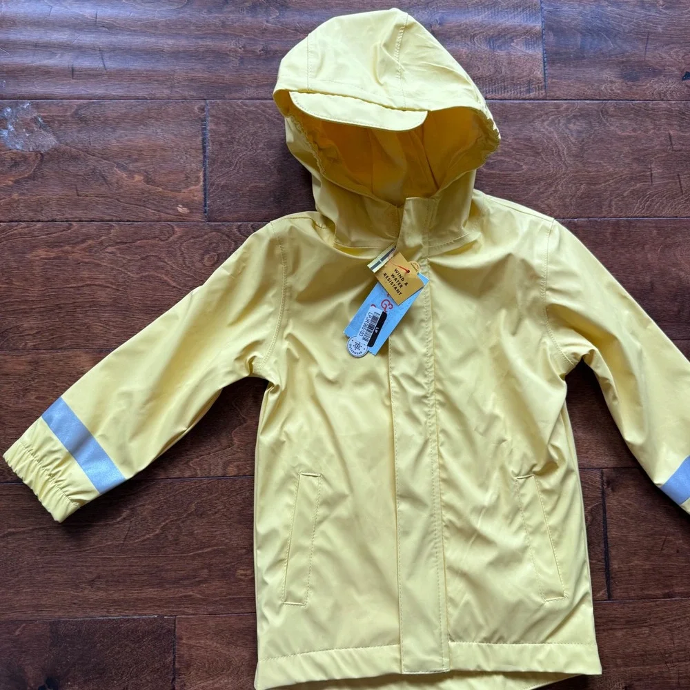 Cat & Jack Toddler Boys Yellow Hooded Raincoat Wind Water Resistant Size 3T NWT